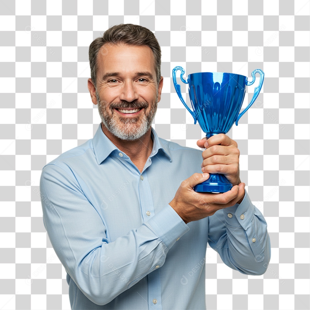 Homem com Troféu Azul Novembro Azul PNG Transparente