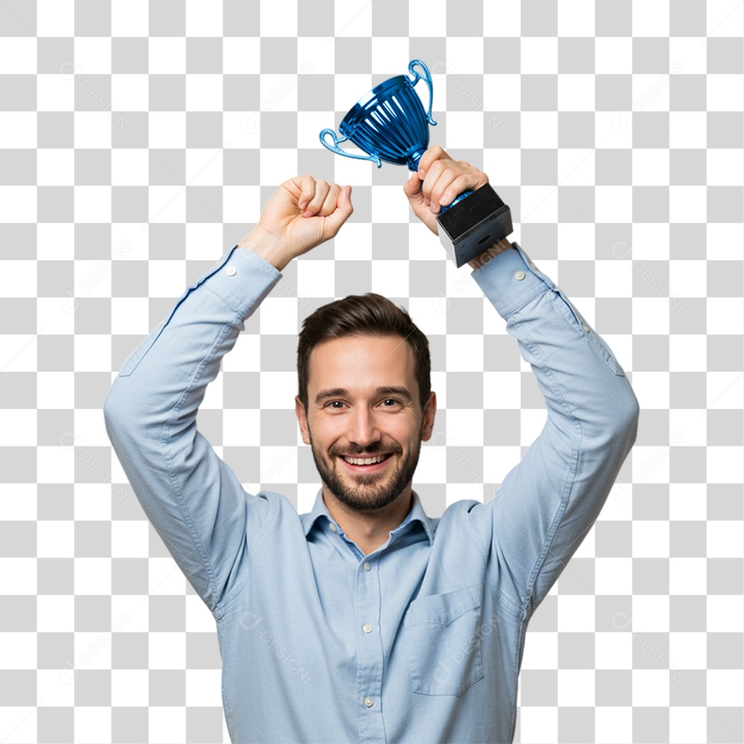 Homem com Troféu Azul Novembro Azul PNG Transparente