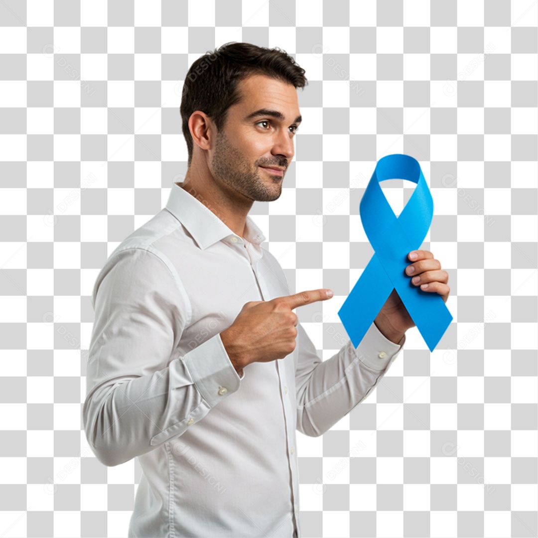 Homem com Laço Azul Novembro Azul PNG Transparente
