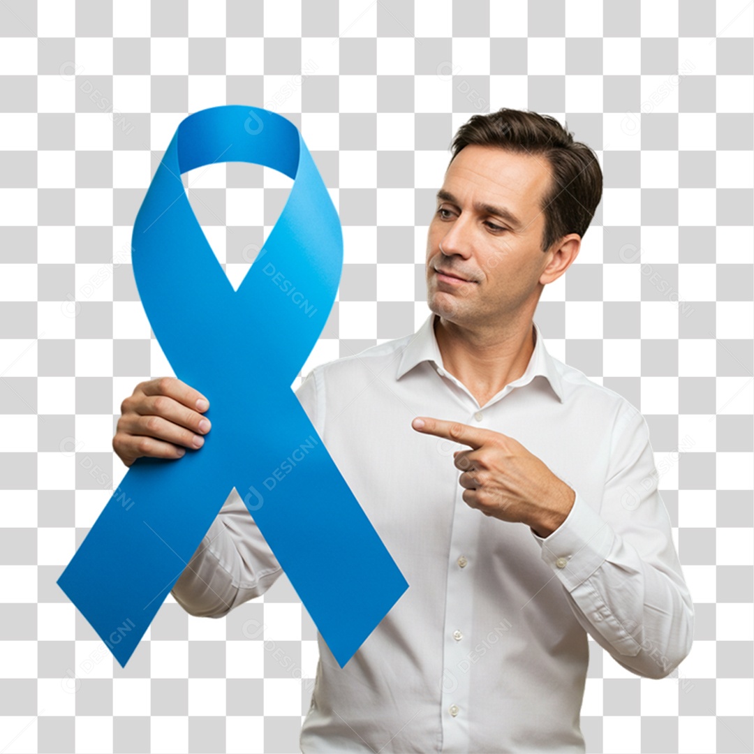Homem com Laço Azul Novembro Azul PNG Transparente