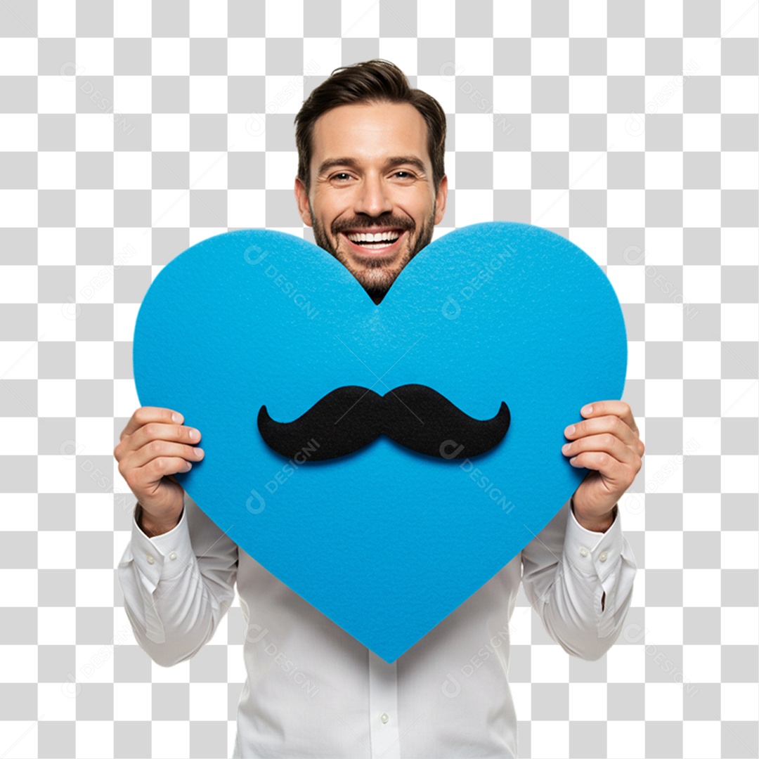 Homem com Coração Azul Novembro Azul PNG Transparente