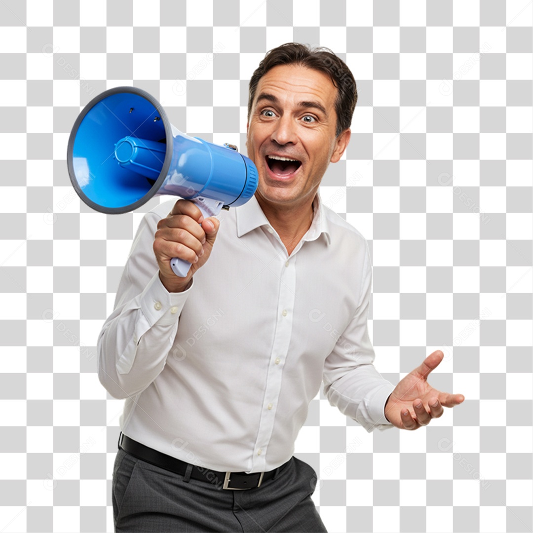 Homem com Megafone Auto Falante PNG Transparente