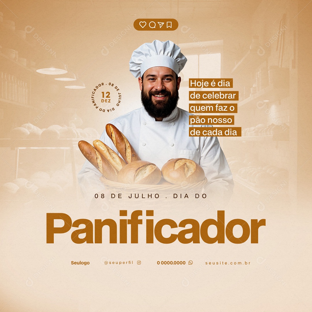 Dia do Panificador 08 de Julho Social Media PSD Editável