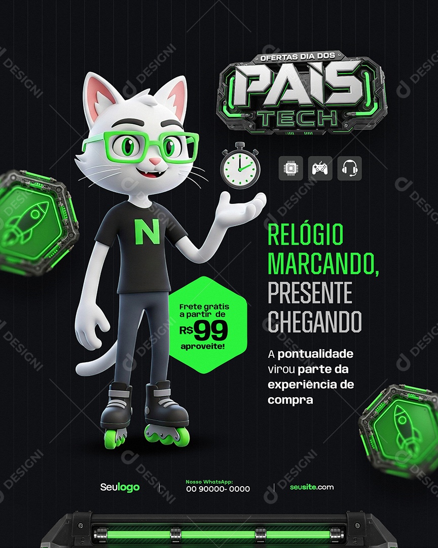 Oferta Dia Dos Pais Relógio Marcando Presente Chegando Social Media PSD Editável