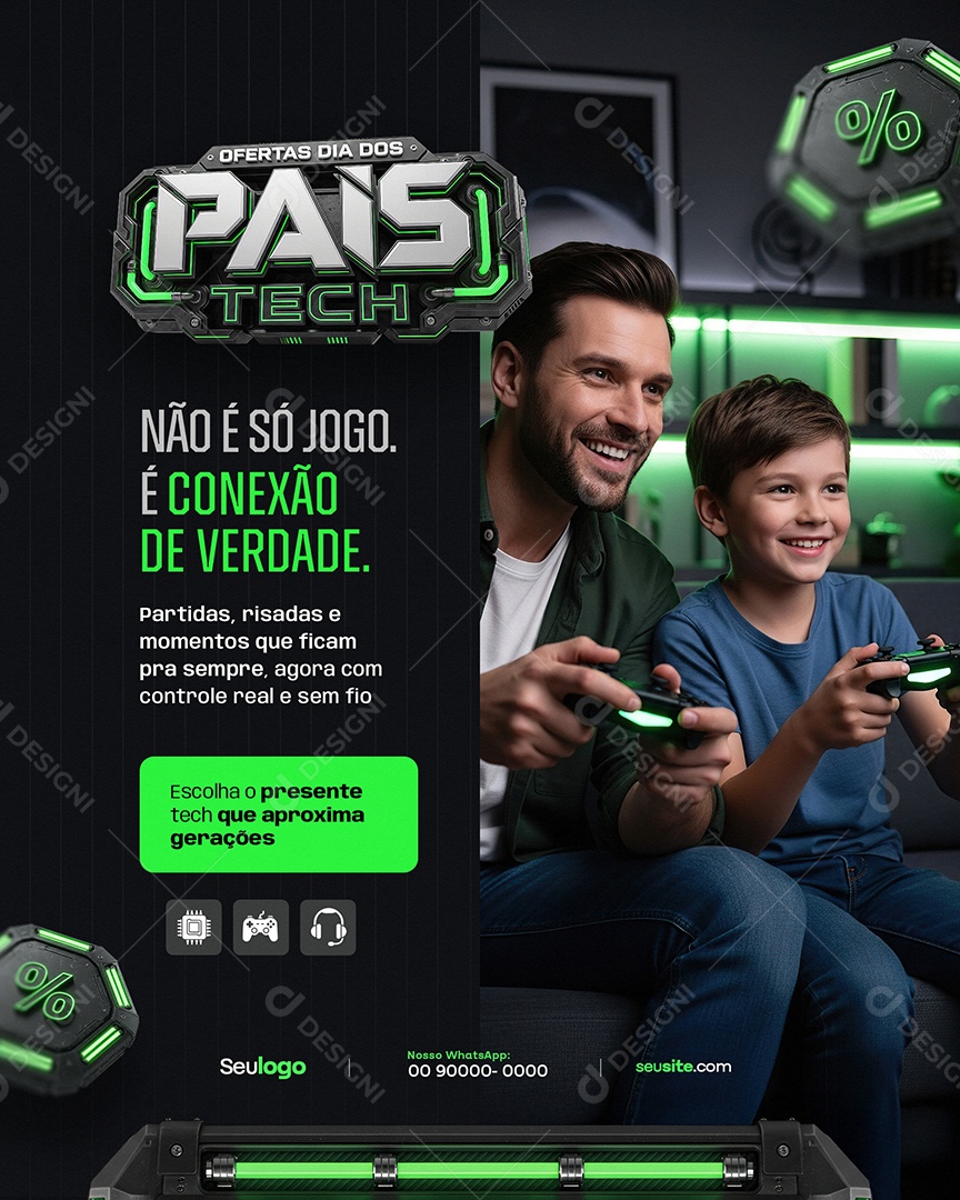 Oferta Dia Dos Pais Não é Só Jogo é Conexão de Verdade Social Media PSD Editável