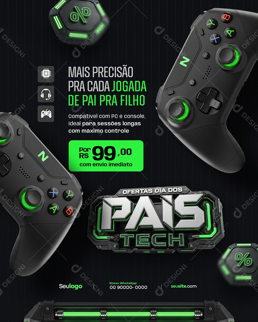 Oferta Dia Dos Pais Mais Precisão Pra Cada Jogada de Pai Para Filho Social Media PSD Editável