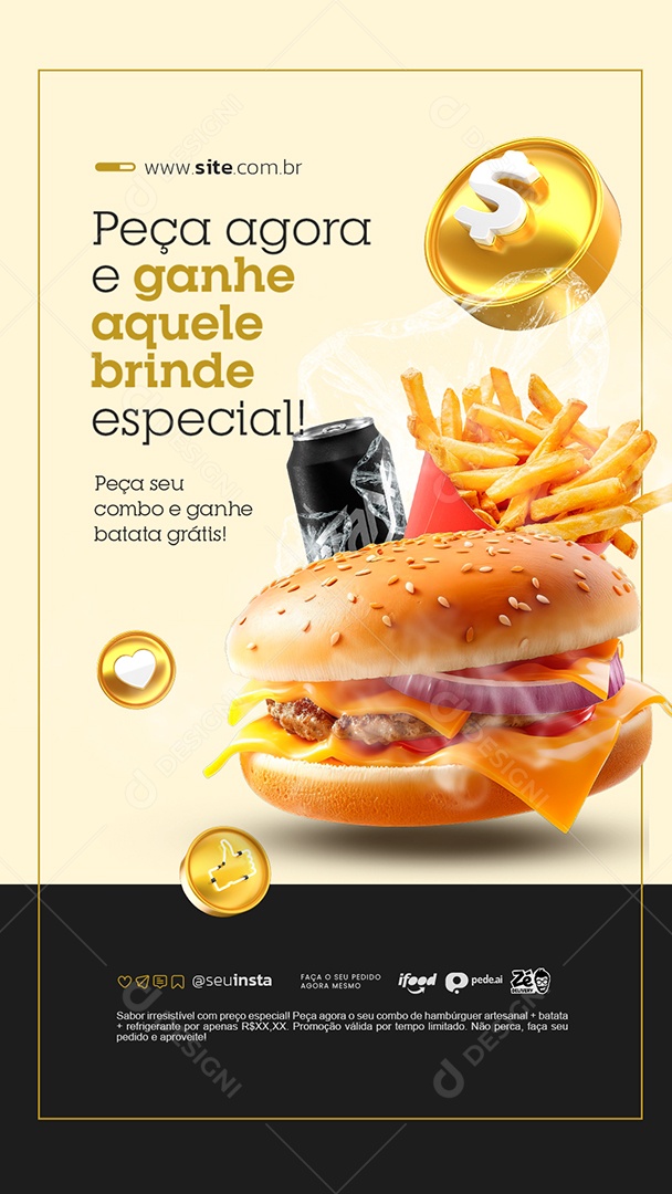 Story Lanchonete Peça Agora e Ganhe Aquele Brinde Social Media PSD Editável