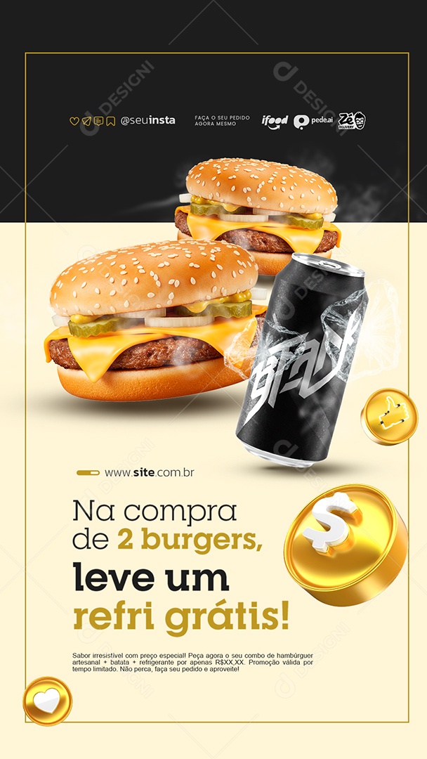 Story Lanchonete Na Compra de Dois Burgers Social Media PSD Editável