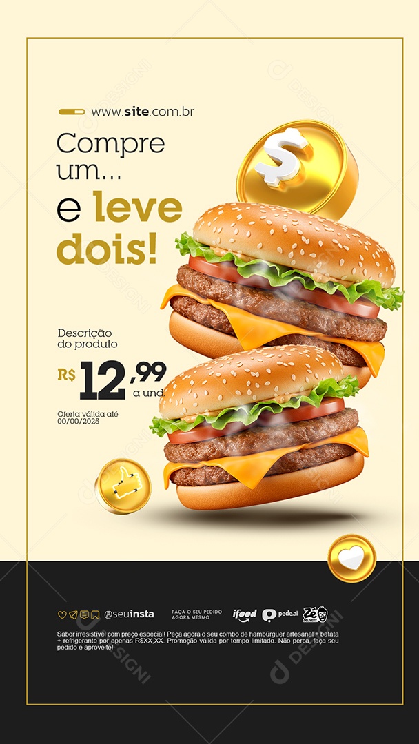 Story Lanchonete Compre um e Leve Dois Social Media PSD Editável