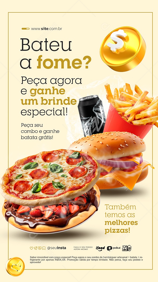 Story Lanchonete Bateu a Fome Peça Agora Social Media PSD Editável