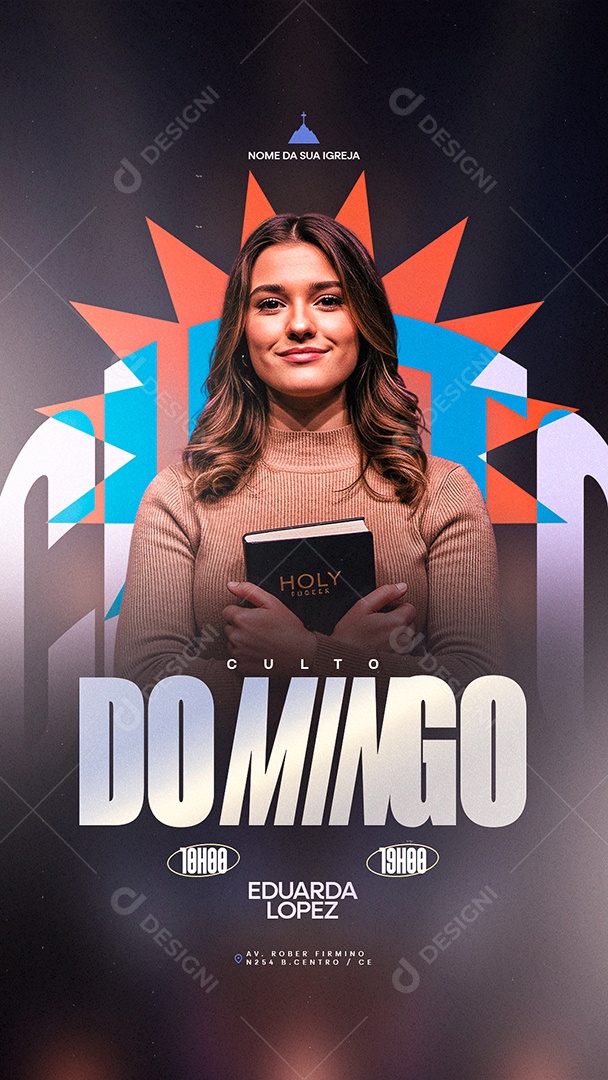 Story Flyer Gospel Culto Domingo Social Media PSD Editável