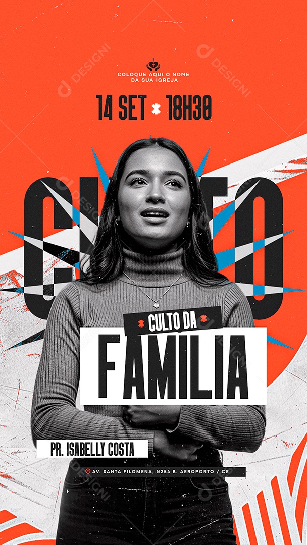 Story Flyer Gospel Culto da Família Social Media PSD Editável