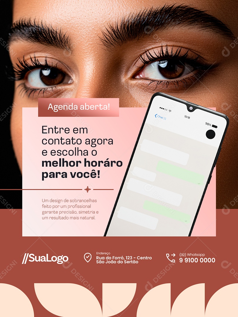 Sobrancelha Agenda Aberta Entre em Contato Agora Social Media PSD Editável