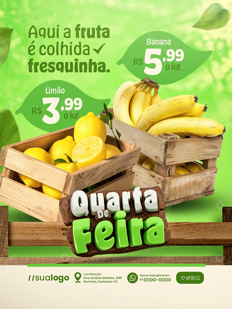 Quarta da Feira Limão Banana Aqui a Fruta é Colhida Fresquinha Social Media PSD Editável
