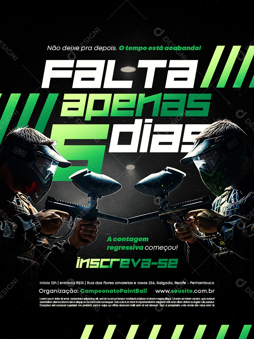 Campeonato Paintball Falta Apenas 5 Dias Social Media PSD Editável
