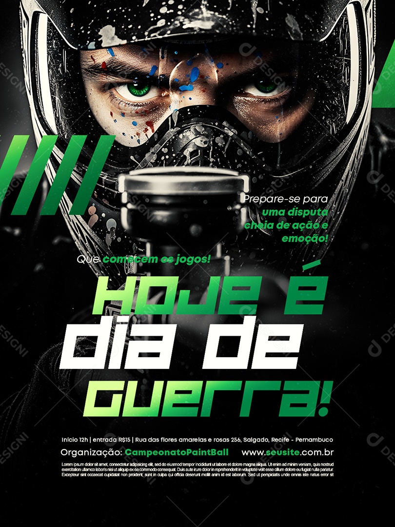 Campeonato Paintball Hoje é Dia de Guerra Social Media PSD Editável