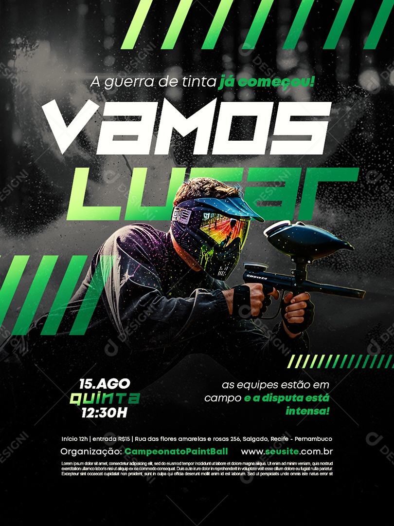 Campeonato Paintball A Guerra de Tinta Já Começou Social Media PSD Editável