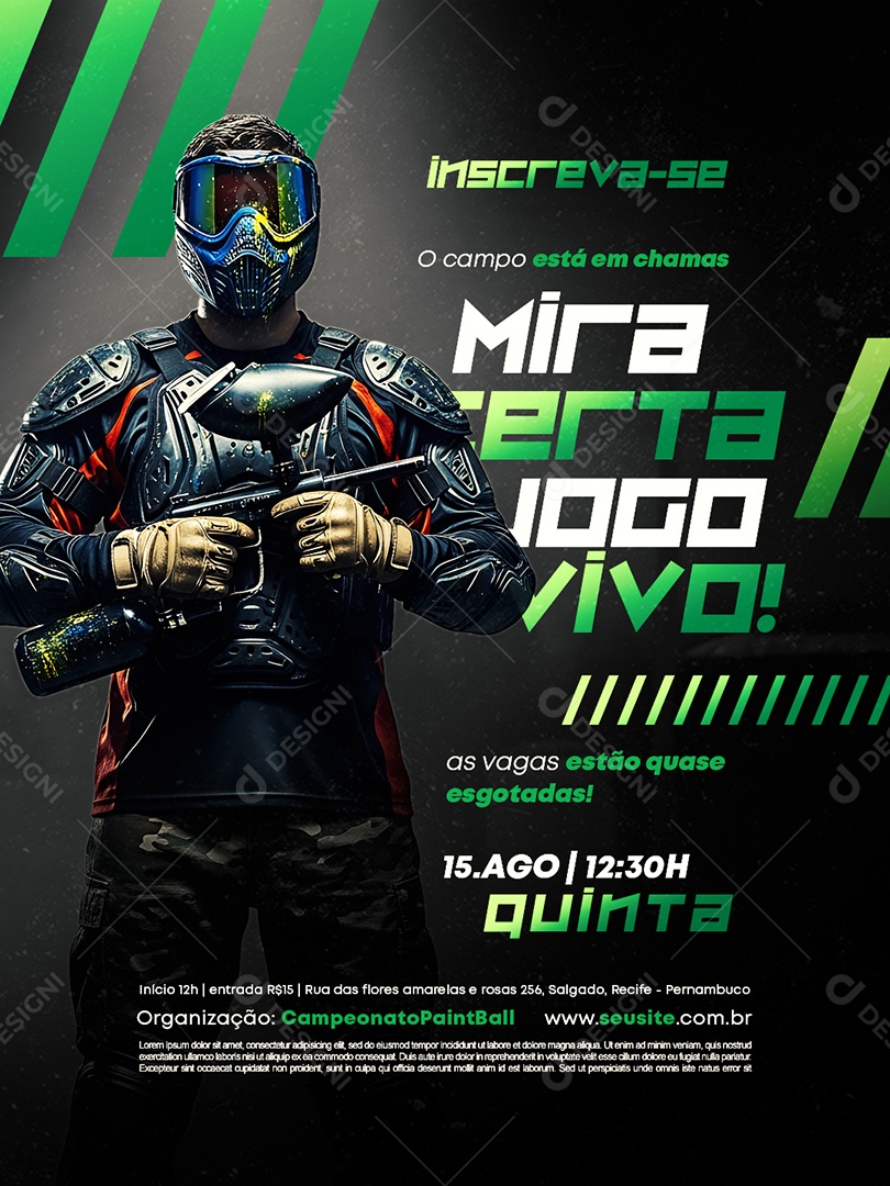 Campeonato Paintball o Campo Está em Chamas Social Media PSD Editável