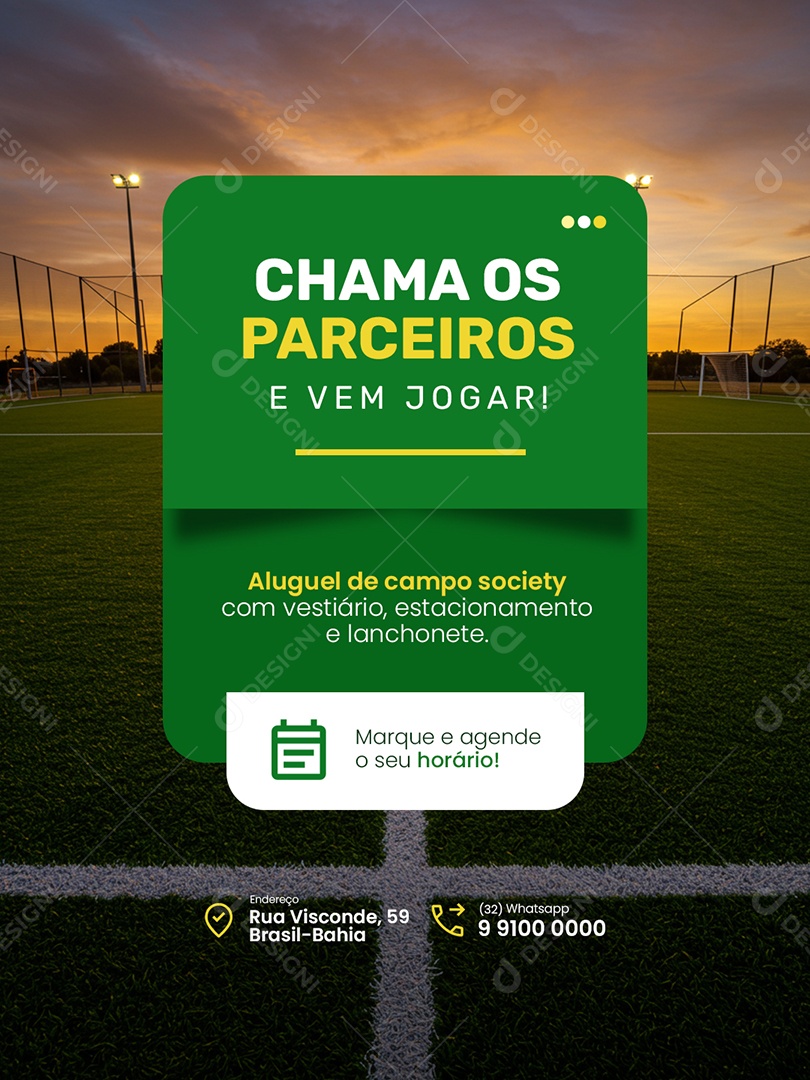 Aluguel de Campo Society Chama os Parceiros e Vem Jogar Social Media PSD Editável