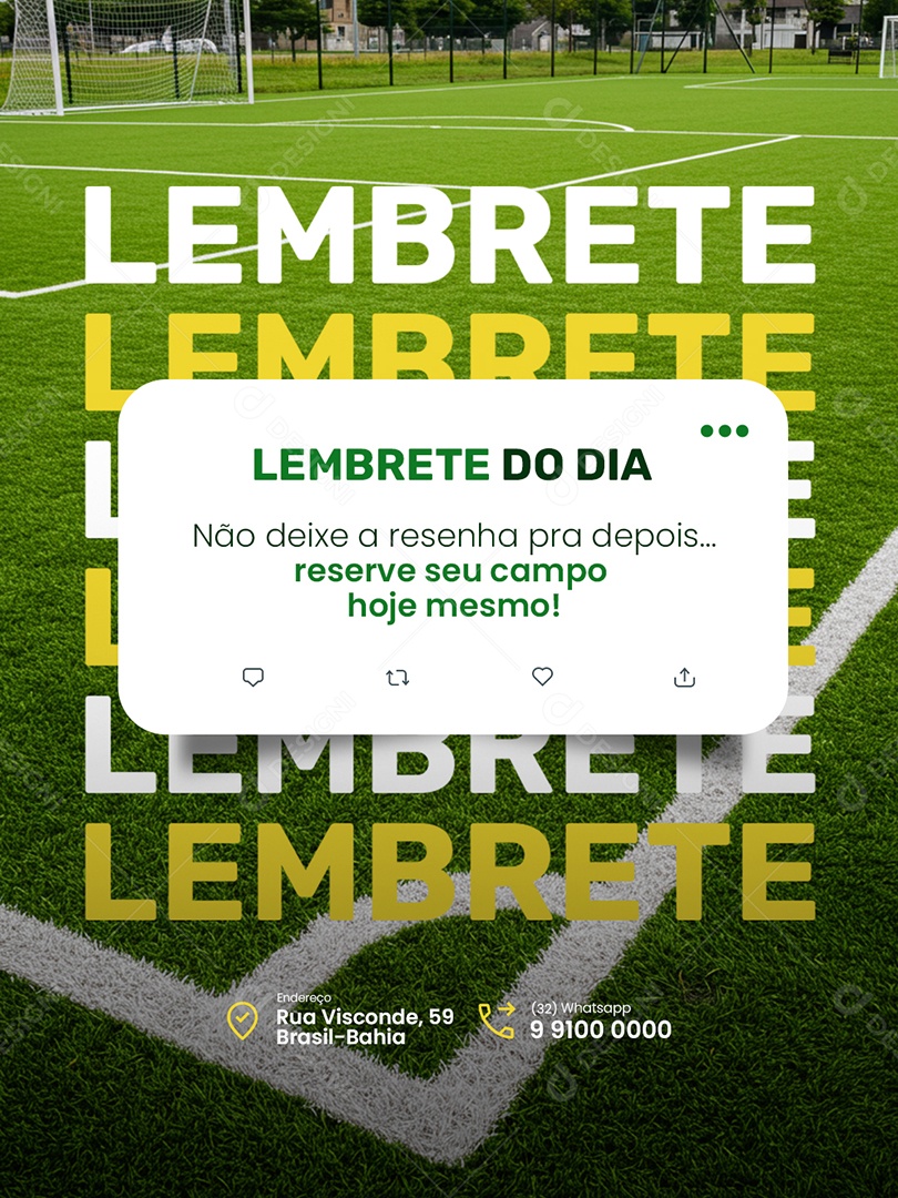 Aluguel de Campo Society Lembrete do Dia Social Media PSD Editável