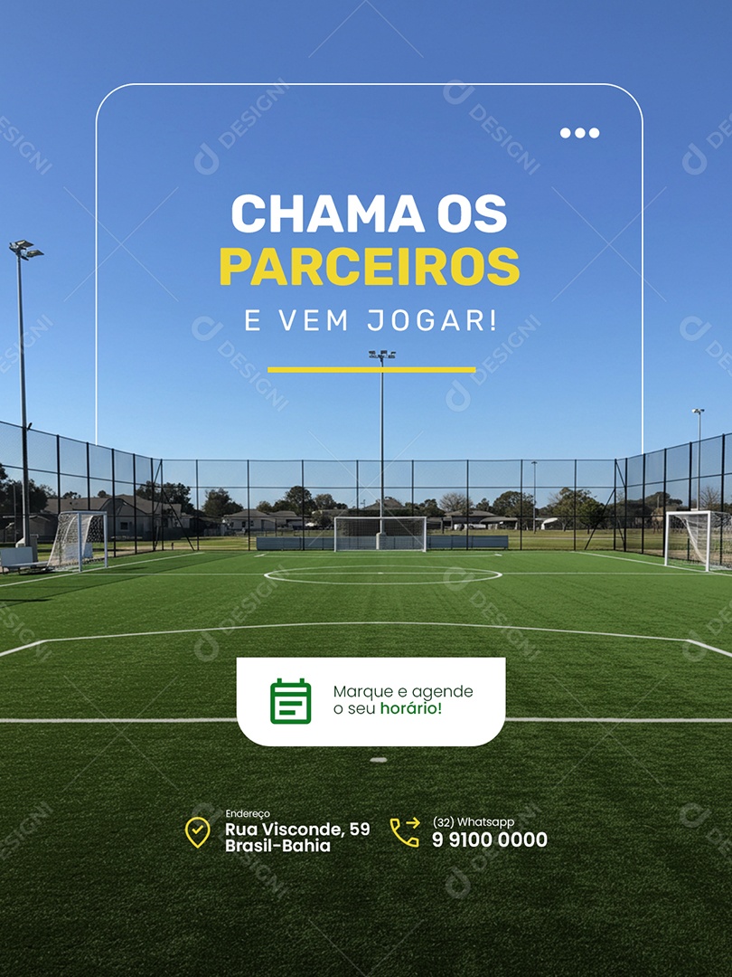 Aluguel de Campo Society Chama os Parceiros e Vem Jogar Social Media PSD Editável
