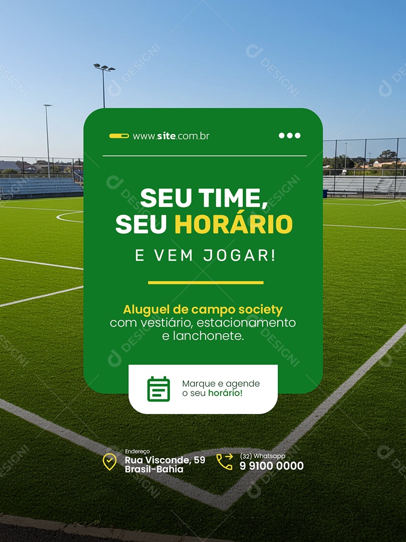 Aluguel de Campo Society Seu Time Seu Horário Social Media PSD Editável