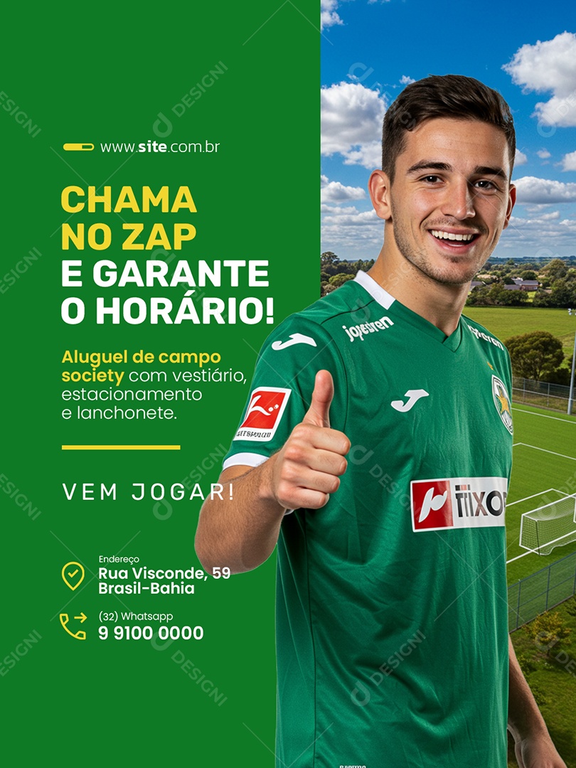 Aluguel de Campo Society Chama no Zap e Garante o Horário Social Media PSD Editável