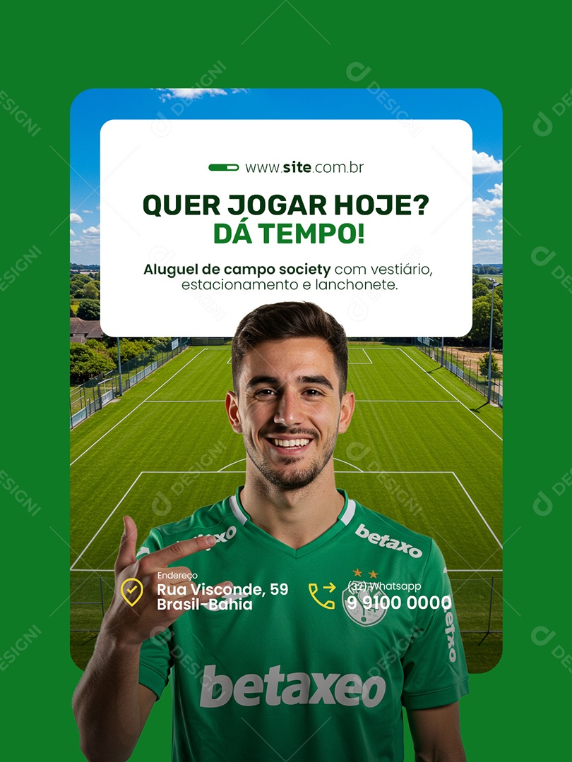 Aluguel de Campo Society Quer Jogar Hoje Dá Tempo Social Media PSD Editável