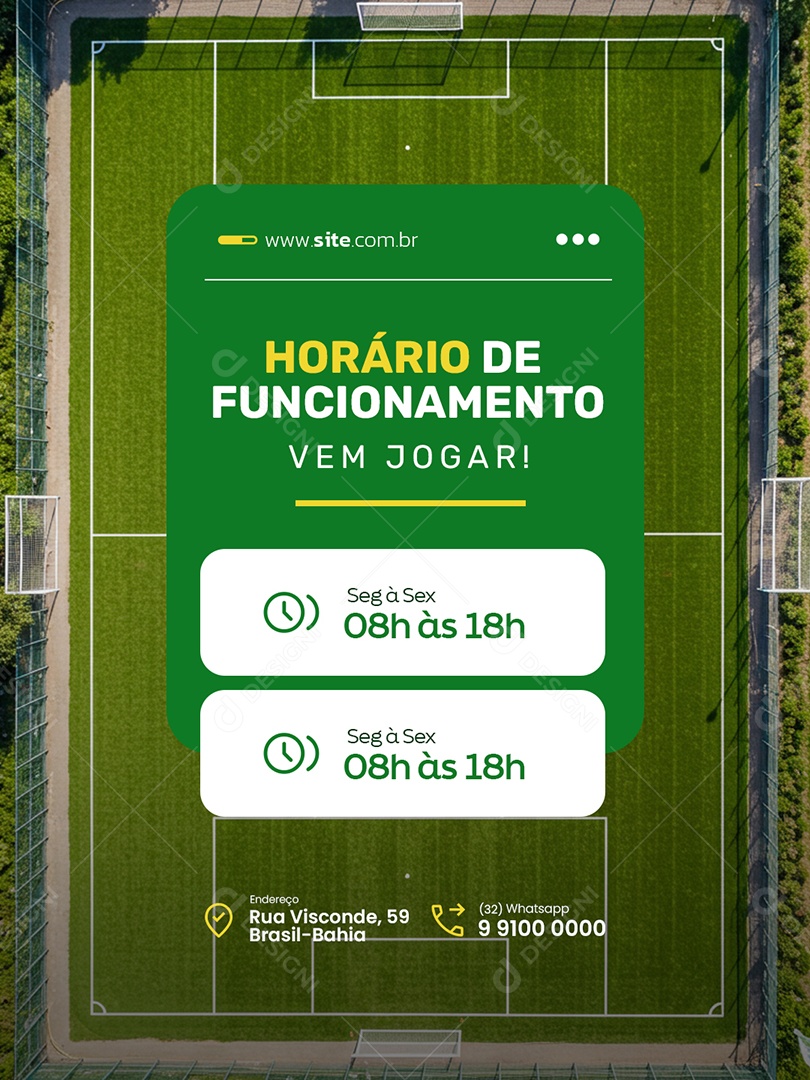 Aluguel de Campo Society Horário de Funcionamento Social Media PSD Editável