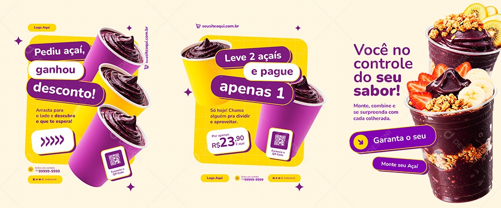 Carrossel Açaiteria Pediu Açaí Ganhou Desconto Social Media PSD Editável