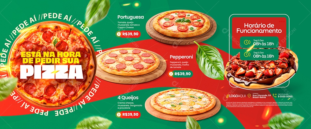 Carrossel Cardápio Pizzaria Está na Hora de Pedir sua Pizza Social Media PSD Editável