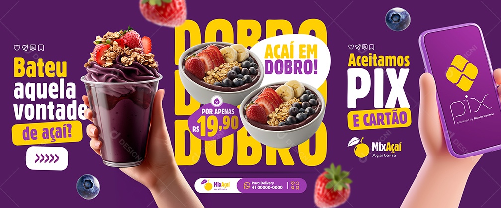 Carrossel Açaiteria Açaí em Dobro Social Media PSD Editável