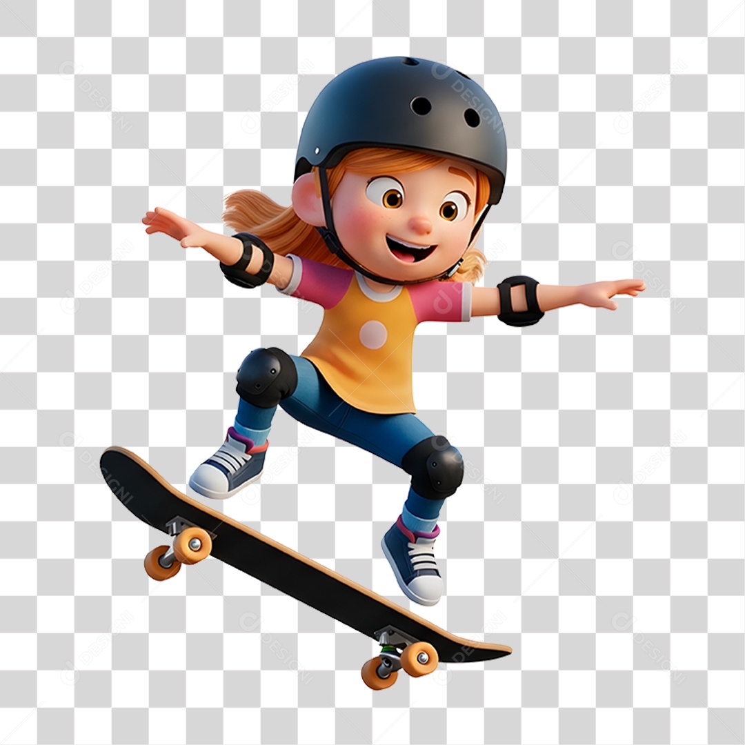 Personagem Criança Andando de Skate PNG Transparente