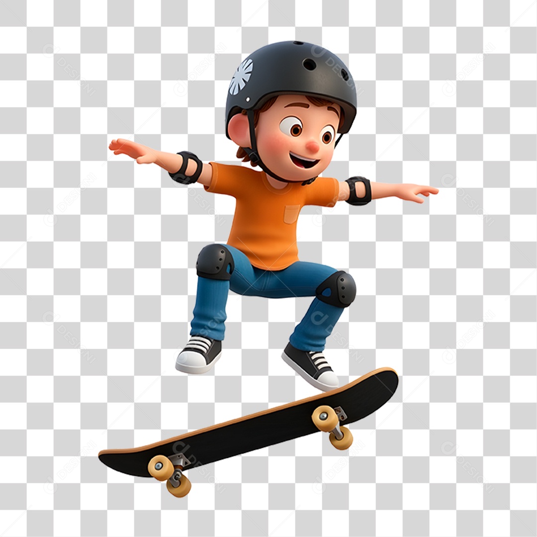 Personagem Criança Andando de Skate PNG Transparente