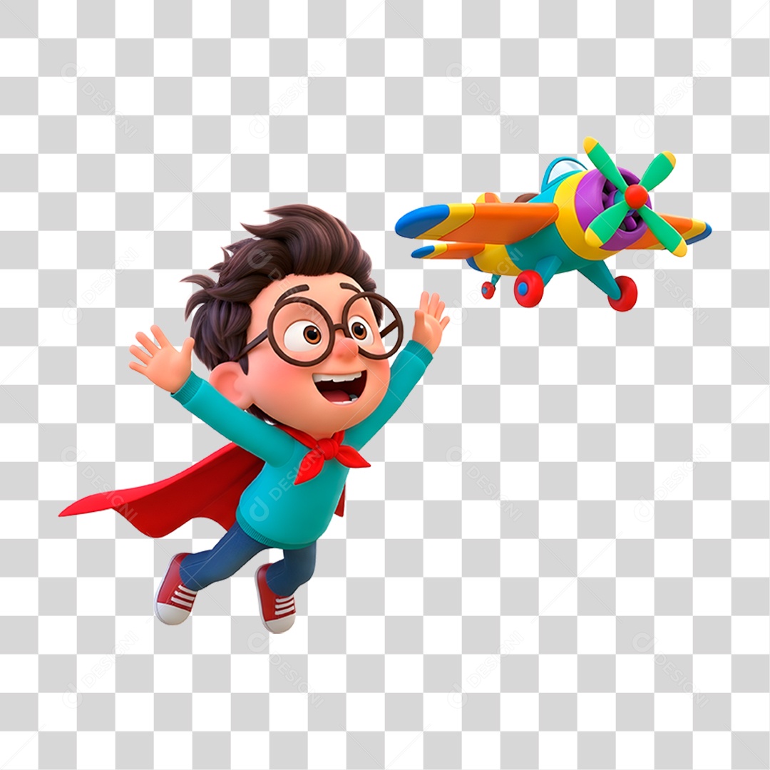 Personagem Criança Brincando com Avião PNG Transparente