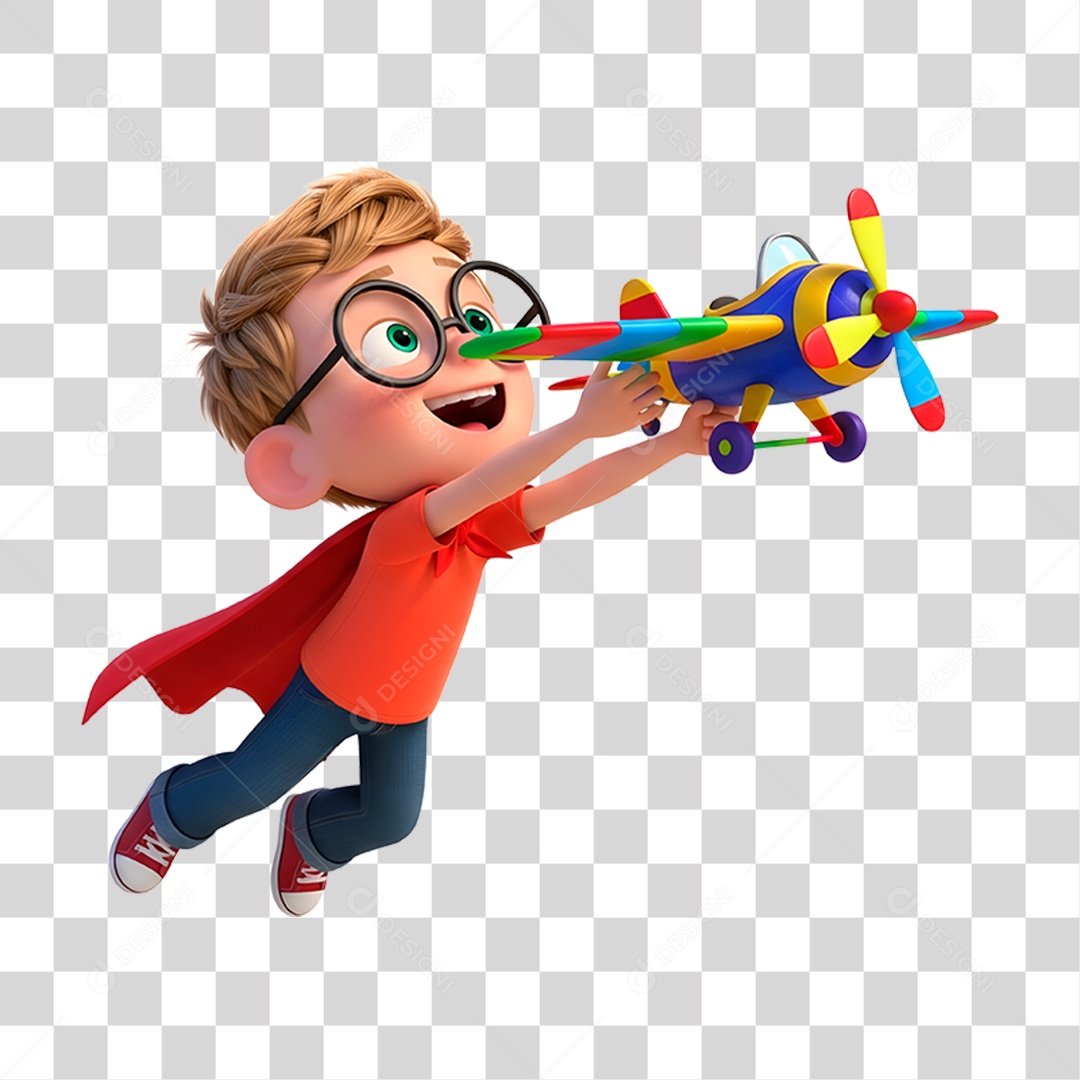 Personagem Criança Brincando com Avião PNG Transparente