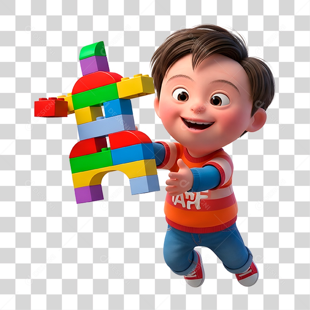 Personagem Criança Autista Brincando com Pecinhas PNG Transparente