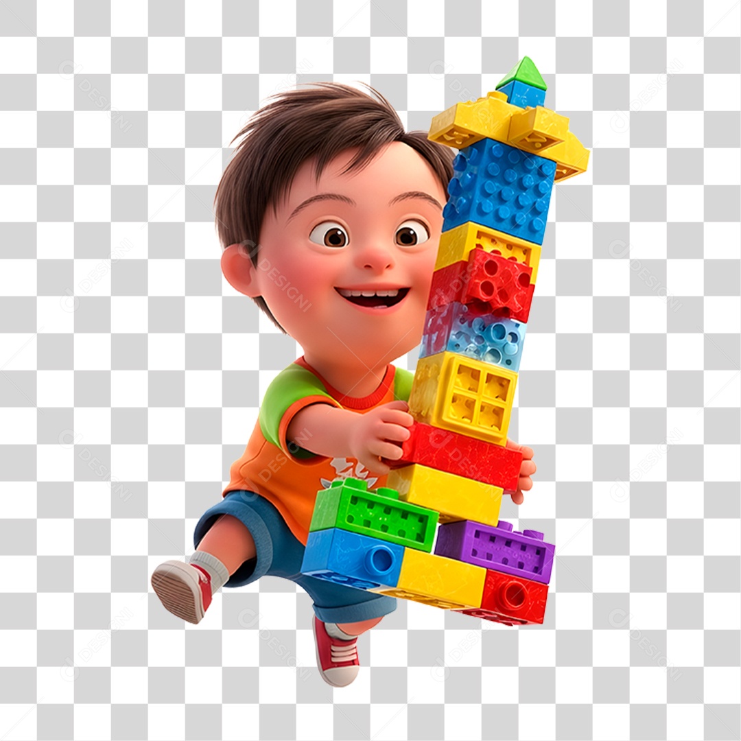 Personagem Criança Autista Brincando com Pecinhas PNG Transparente