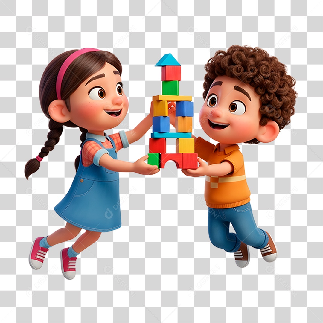 Personagem Crianças Brincando com Pecinhas PNG Transparente