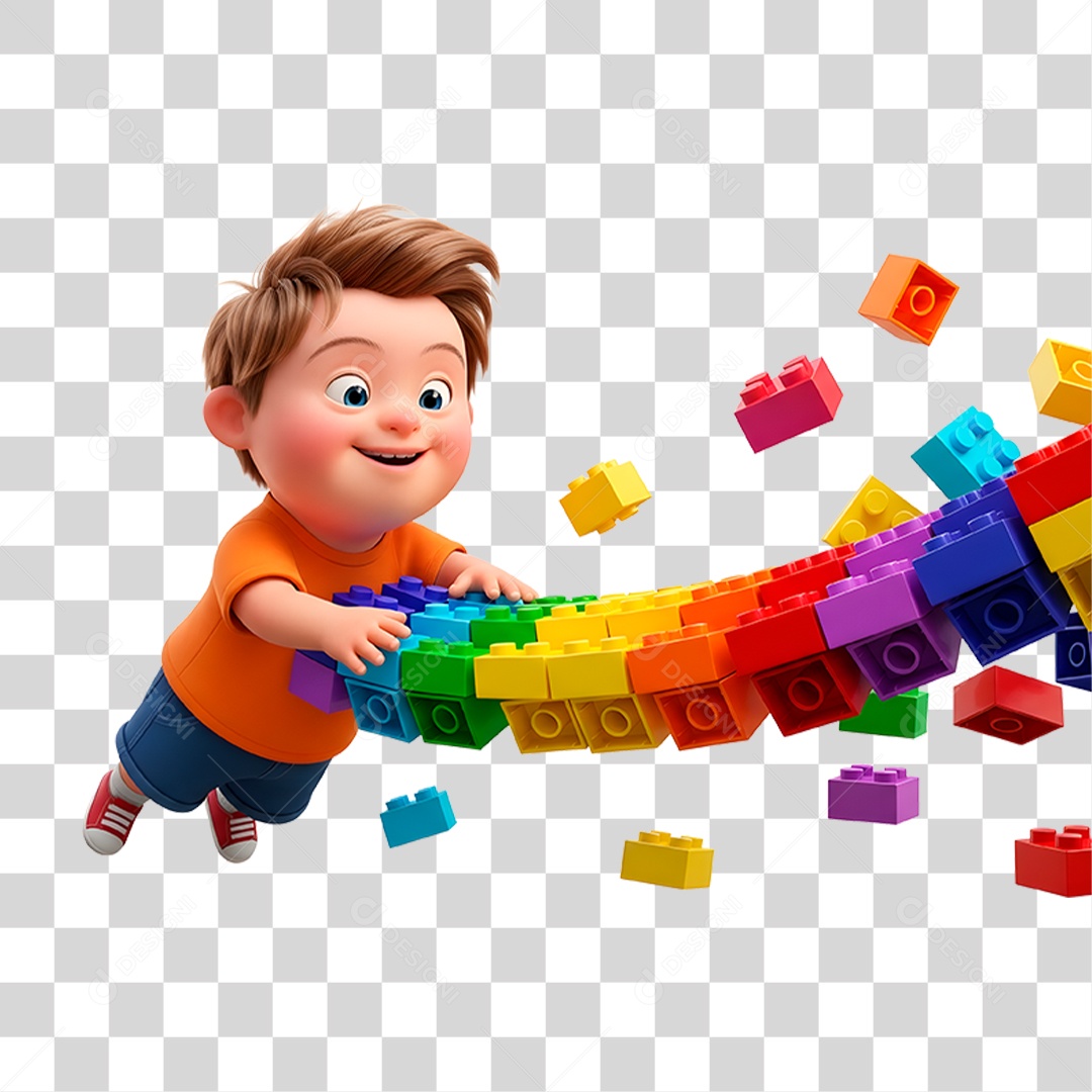 Personagem Criança Autista Brincando com Pecinhas PNG Transparente