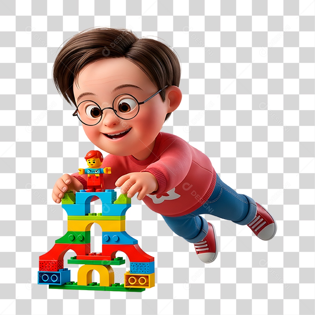 Personagem Criança Autista Brincando com Pecinhas PNG Transparente
