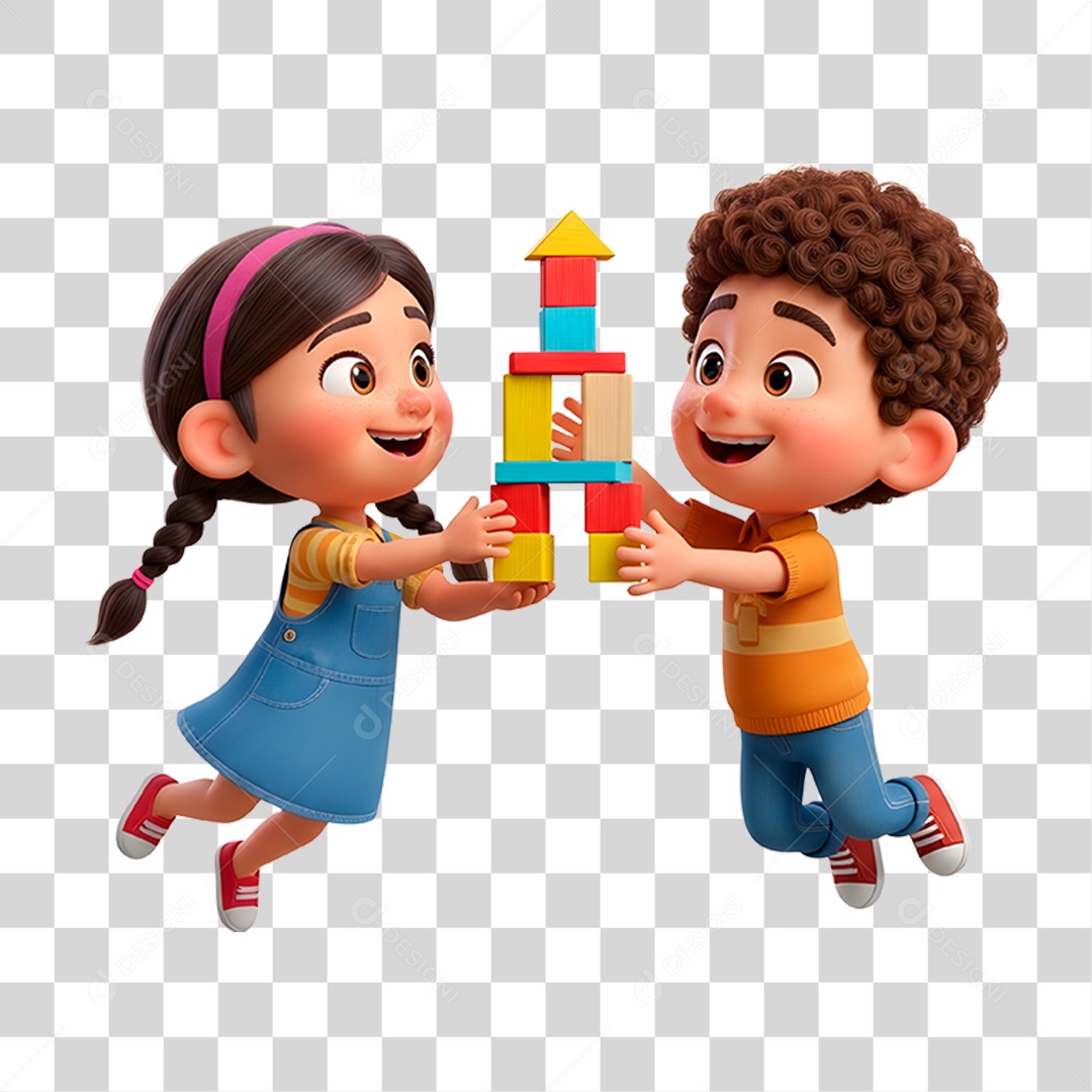 Personagem Crianças Brincando com Pecinhas PNG Transparente