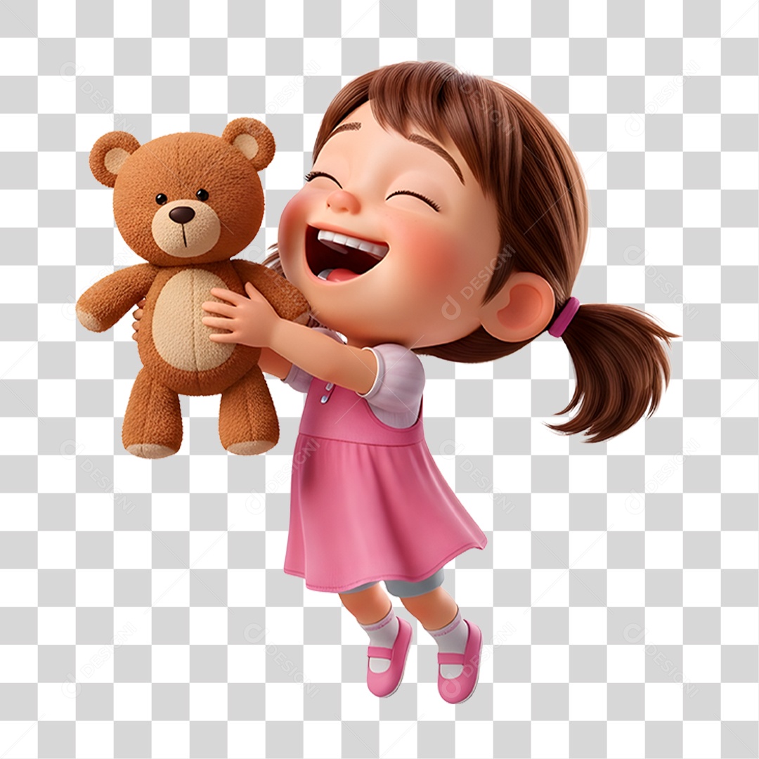 Personagem Menina Segurado Urso de Pelúcia PNG Transparente