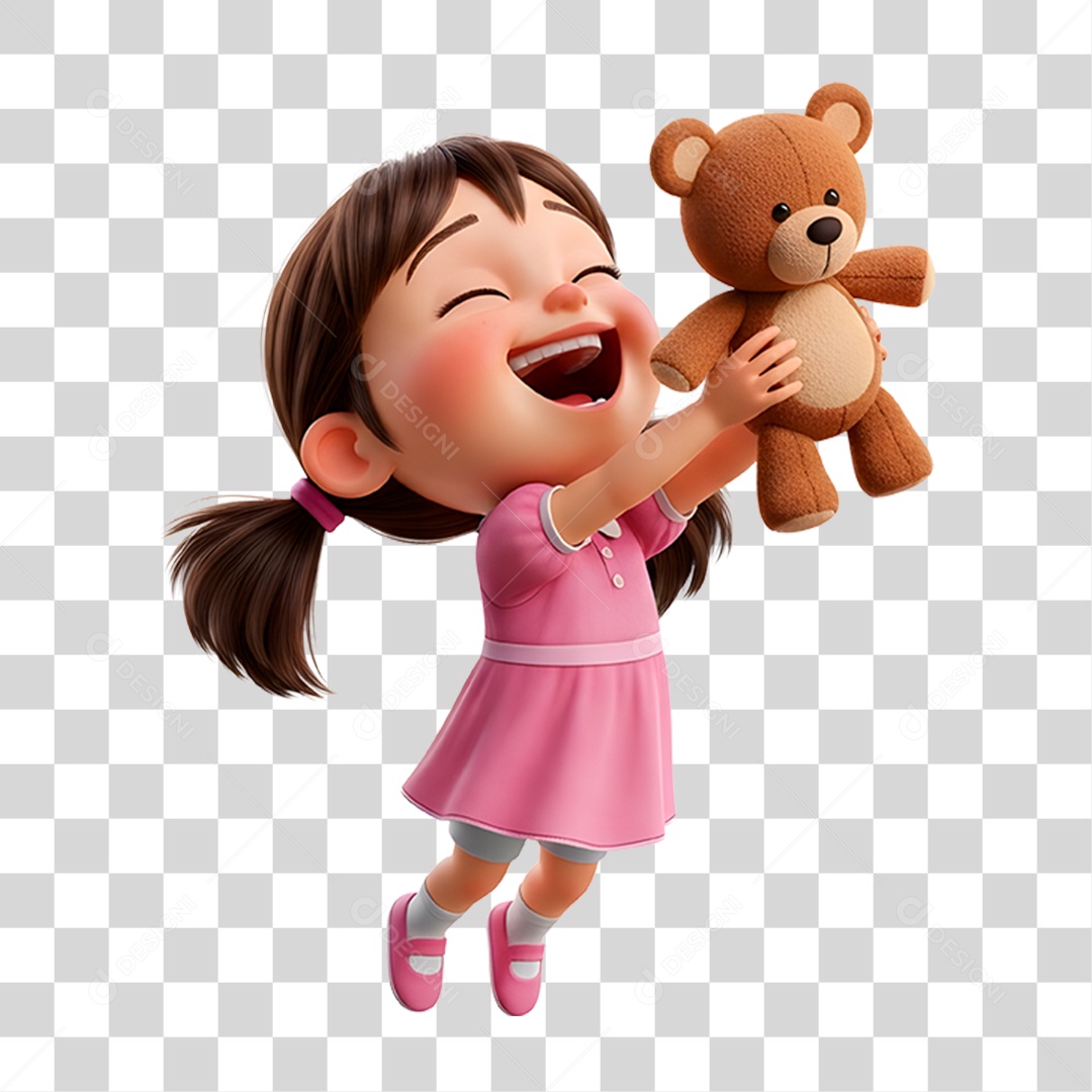 Personagem Menina Segurado Urso de Pelúcia PNG Transparente
