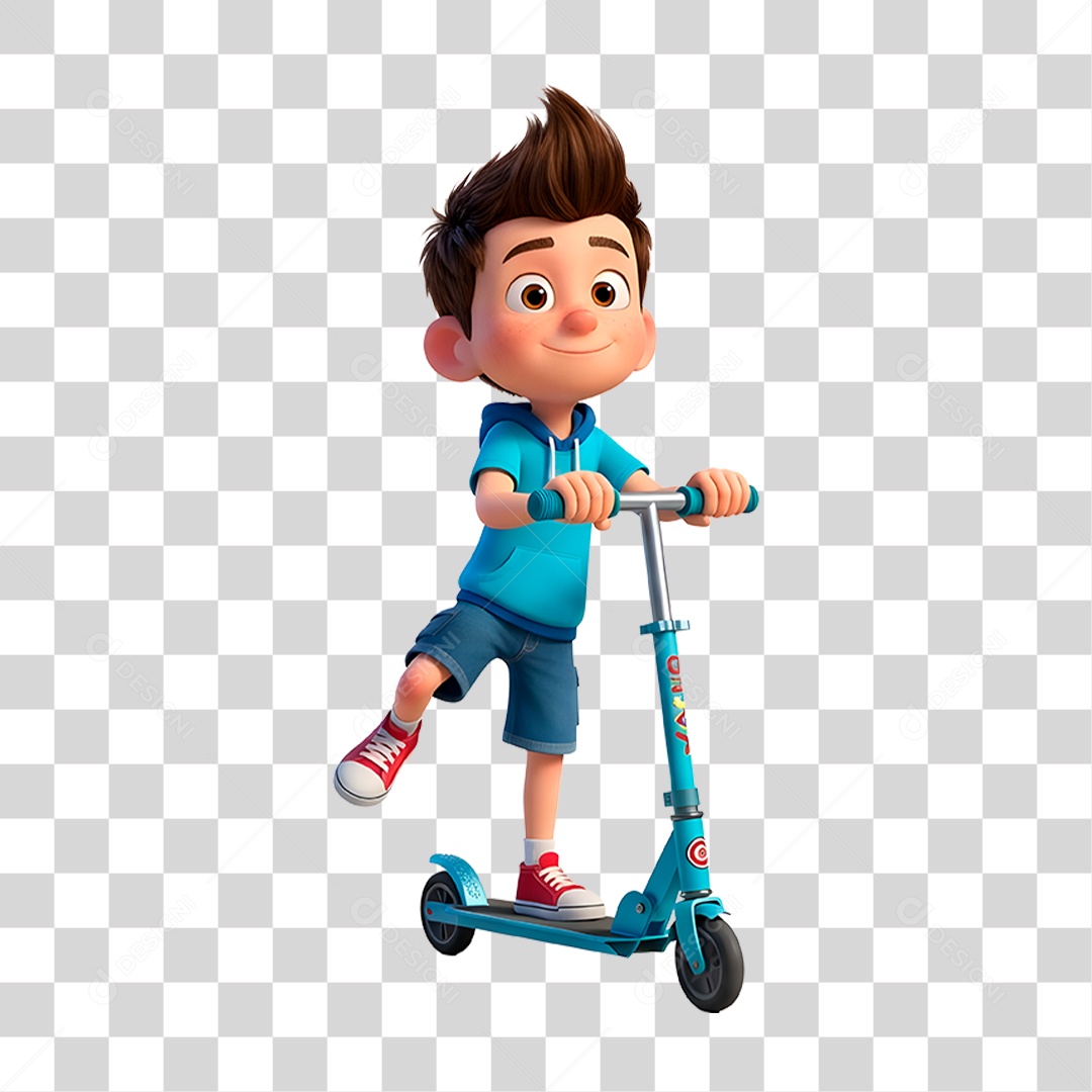 Personagem Crianças Brincando com Patinete PNG Transparente
