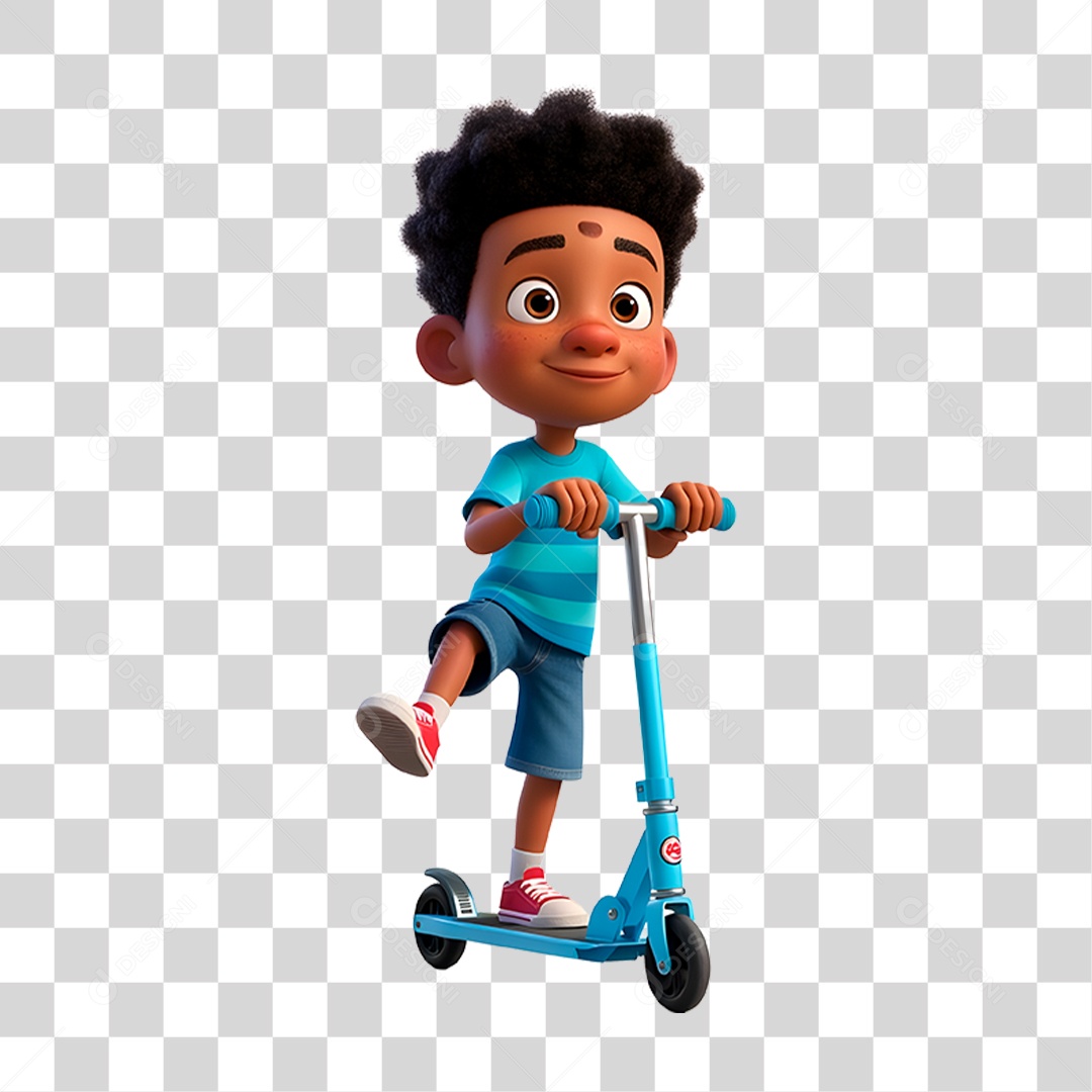Personagem Criança Brincando com Patinete PNG Transparente