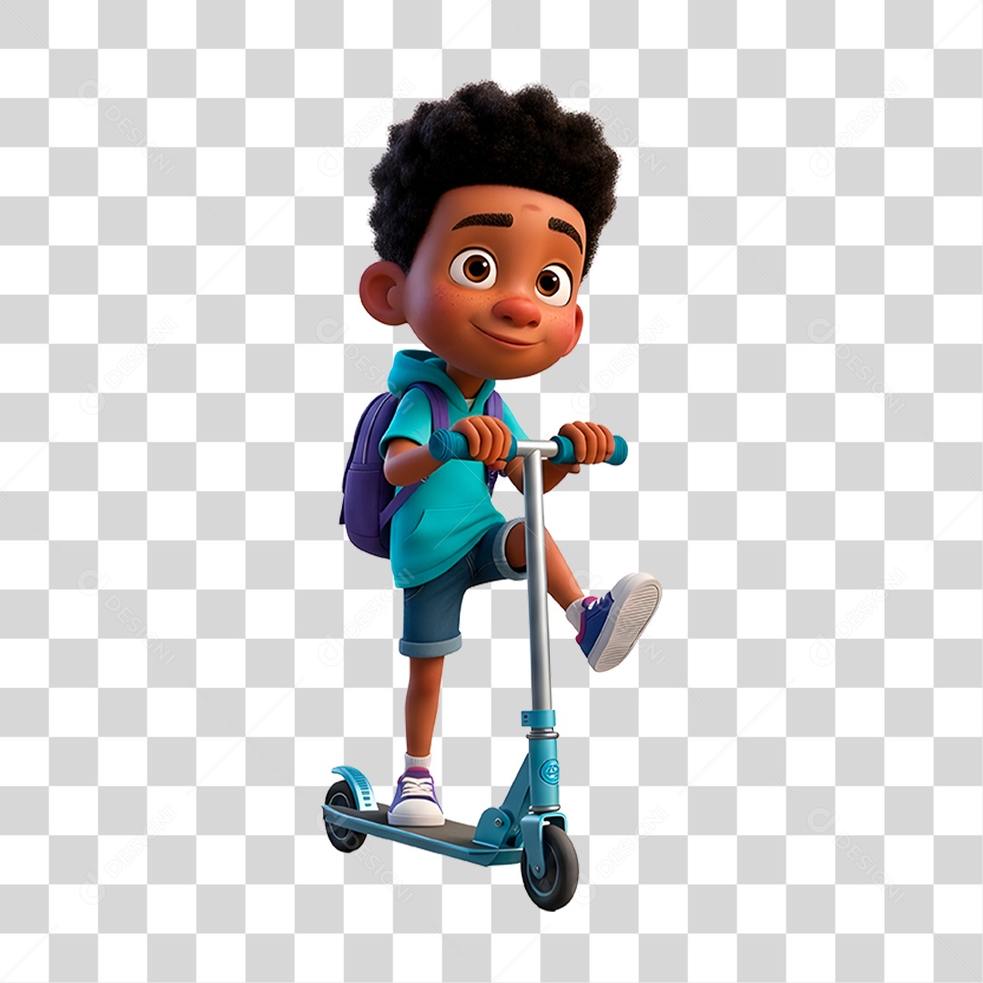 Personagem Criança Brincando com Patinete PNG Transparente