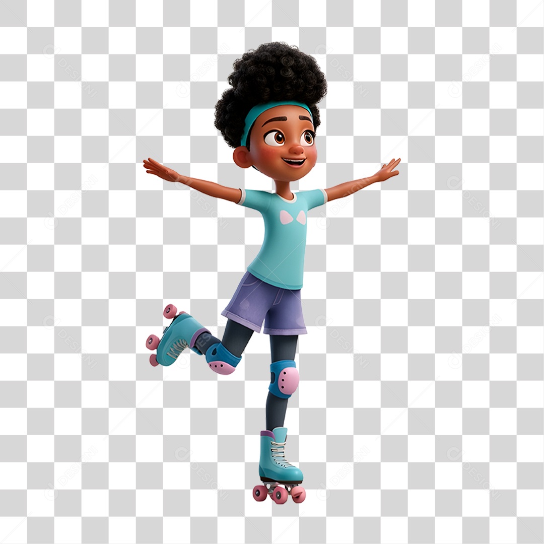 Personagem Criança Brincando com Patins PNG Transparente