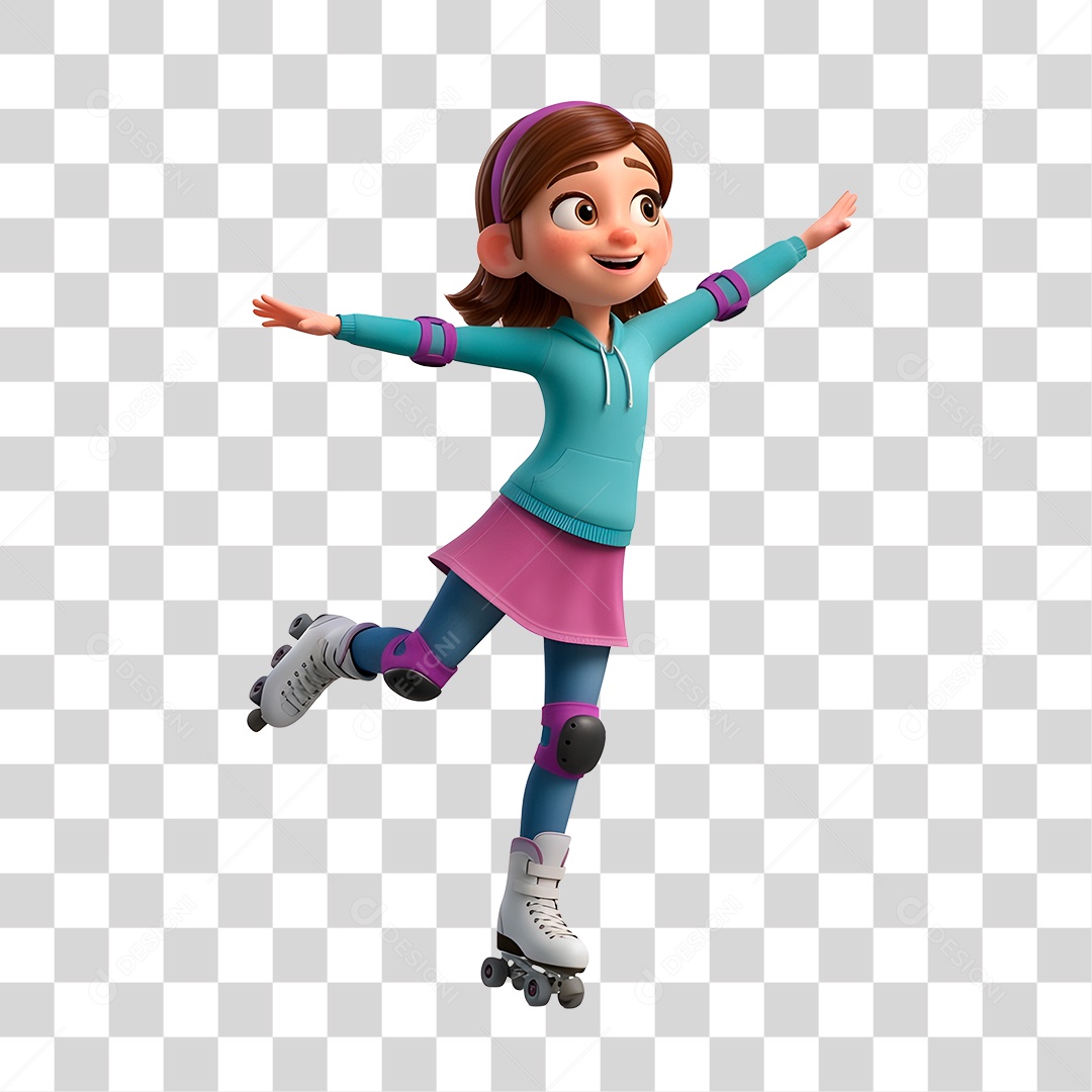 Personagem Criança Brincando com Patins PNG Transparente