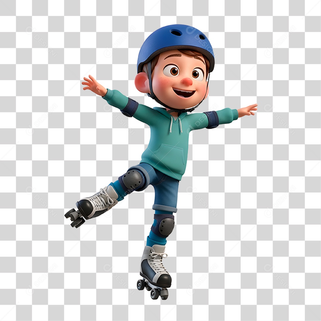 Personagem Criança Brincando com Patins PNG Transparente